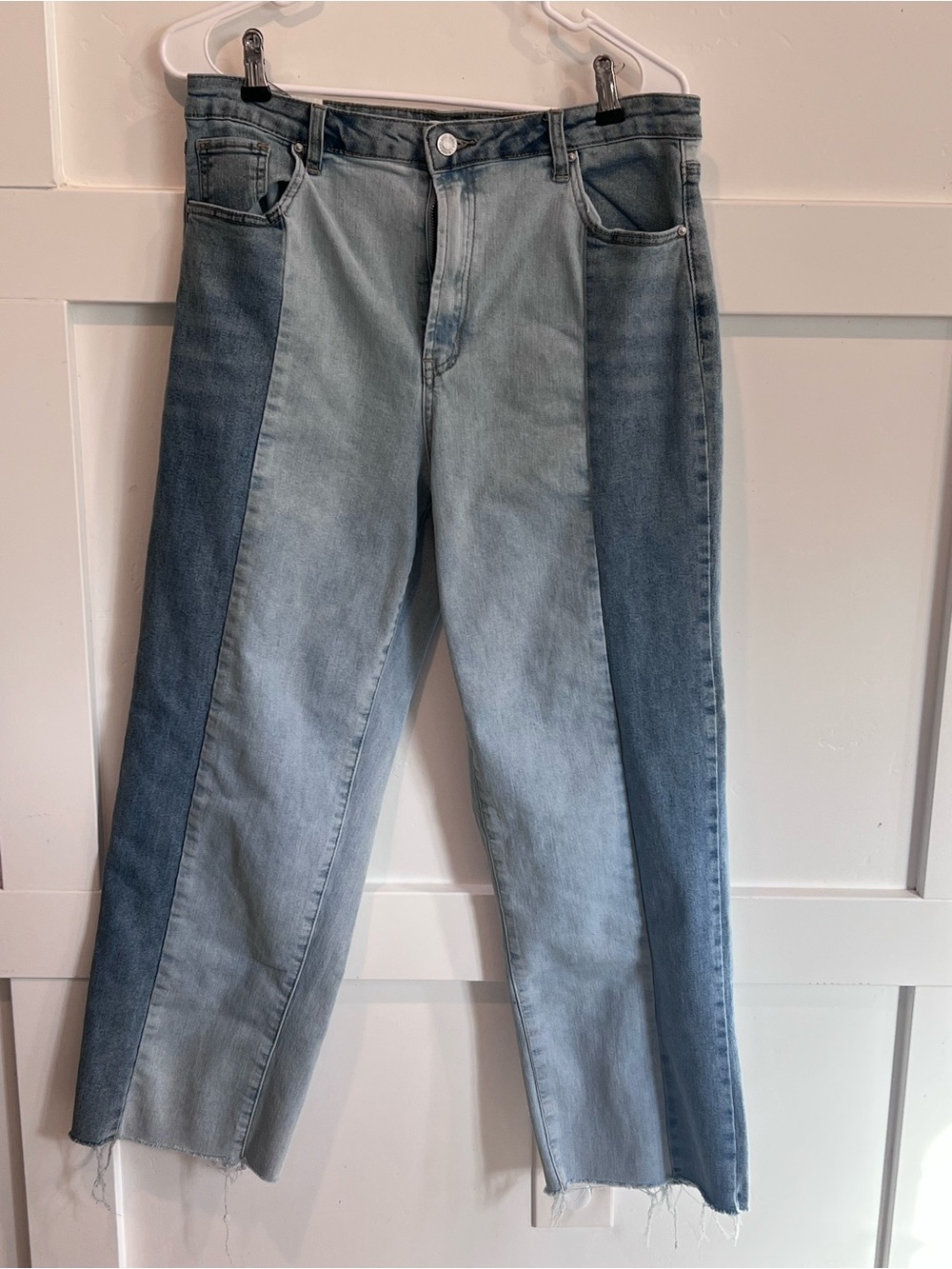 Almost Famous Contrast Panel Light and Mid Blue Straight Leg Jeans